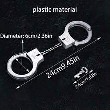 仿银色塑料手铐，舞台表演道具，盗贼角色扮演用品，日常多用途，趣味派对游戏配件，节日礼物