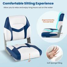 2-Pack Boat Seats Folding Low Back Boat Chairs W/ Sponge Padding Fixing Bolts - 藍色和白色 - 查看 6