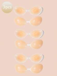 3pcs Women Silicone Sticky Bras, Invisible Straps Lift Up Design, Self-Adhesive Strapless Bras, Suitable For Wedding Dresses, Backless Dresses, Spaghetti Strap Dresses, Tight Dresses, Sheer Tops, Spaghetti Strap Outfits, Bridal Shower, Travel, Party, Cocktail, Wedding, Formal Dinner