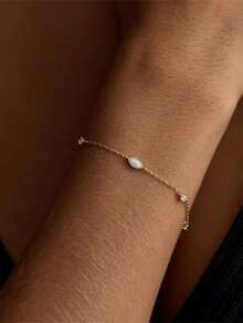 EleRunis 1PC 925 Sterling Silver Marquise Opal Bracelet Marquise 18K Gold Plated Birthstone Crystal Jewelry For Woman Mother Wife Girlfriend - Gold - View 4