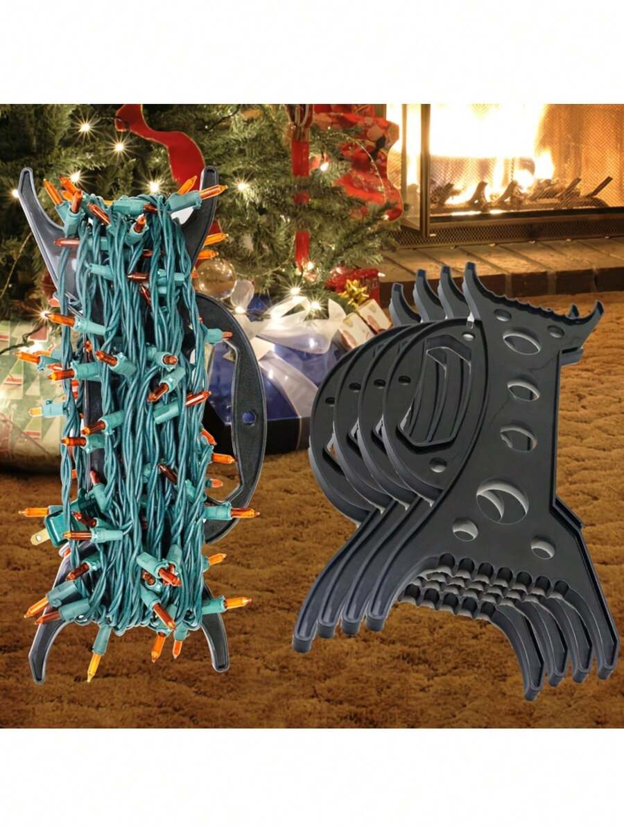 5个装黑色电线卷轴收纳器 - 塑料绳索缠绕整理器，多用途电线整理器，适用于圣诞节、万圣节和延长线，珠子收纳架，活动装饰必备，装饰品收纳，塑料结构，电线卷轴