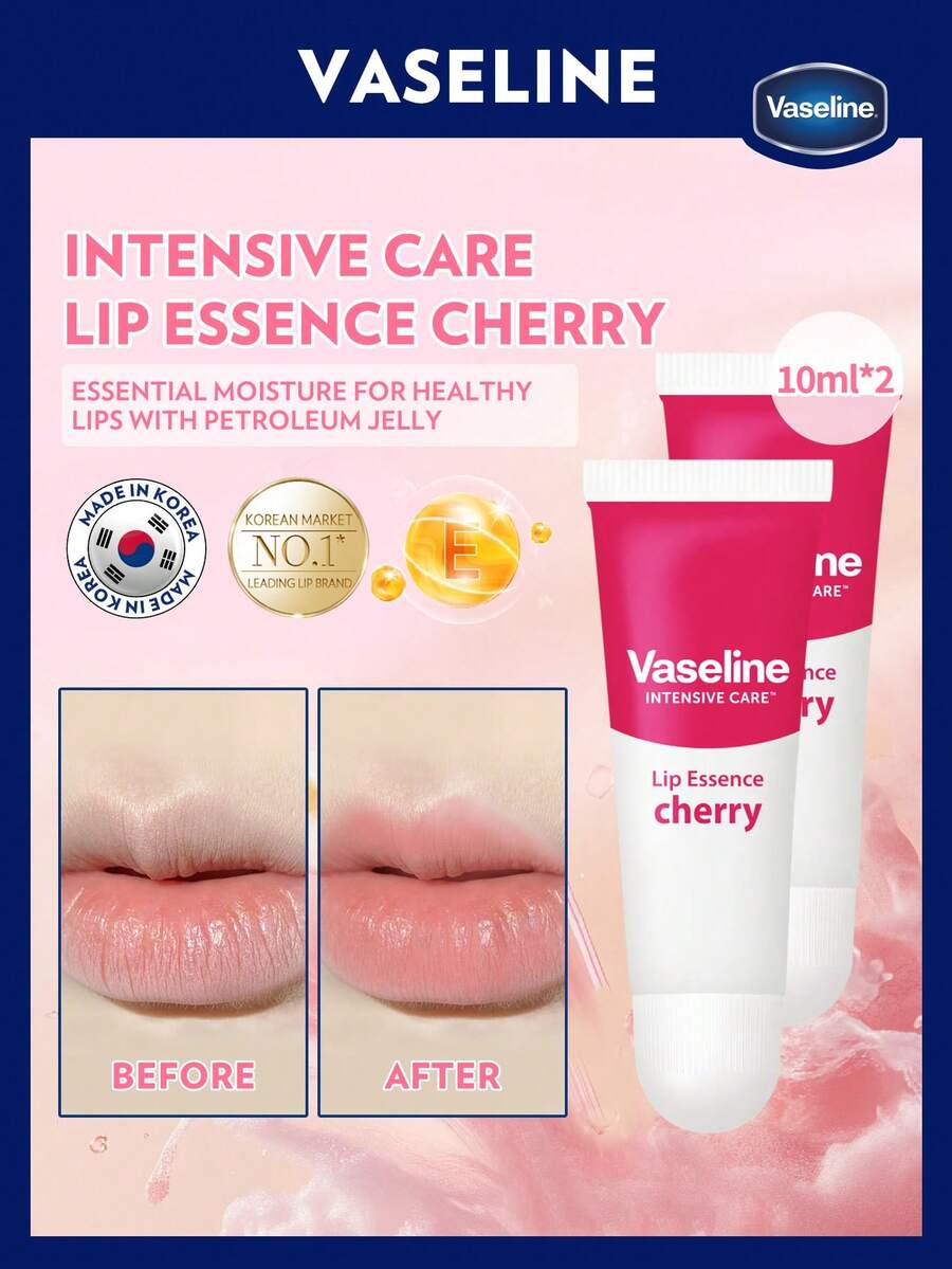 Vaseline [2 x 10 ml] || Ramadanvälsignelser | Strålande efter Eid | Cherry Concentrated Lip Repair Essence Gel 10 ml | Premium läppvård | Berikad med hyaluronsyra och mikrodroppar | Djupgående näring för extremt torra och spruckna läppar | Läppmask över natten | Tillverkad i Korea - KÖRSBÄR*2 - Visa 1