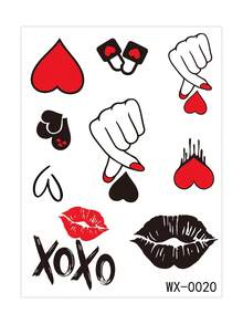1 Blatt Valentinstag Temporäre Tattoos, Finger Herz Geste&XOXO Muster Tattoo Abziehbilder, realistische Tattoo Aufkleber, wasserfest und langanhaltend, für Mädchen&Paare Liebhaber Dating&Musikfestivals&Hochzeiten&Feiertagspartys, Festival Accessoires - Rot - Übersicht 5