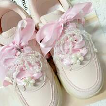 4pcs Pearl Bow Shoe Accessories, White Elegant Shoe Decorations Suitable For Sneakers, Sports Shoes, Casual Shoes DIY Decor, Shoe Accessories, Shoe Ornaments - White - View 9