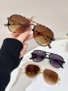 2/3pcs Women Aviator Frame Classic Ins Style Shades Basics Elegant Living Ins Style Casual Popular Design Fashion Glasses Combination For Street Snap,Weekend Outfit,Musical Festival,Vacay Vibes,Outdoor Casual Activities,Driving,Fishing Decoration - 彩色 - 查看 5