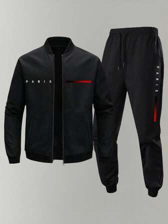 男士休闲户外运动徒步简约时尚外套和裤子套装，秋冬季