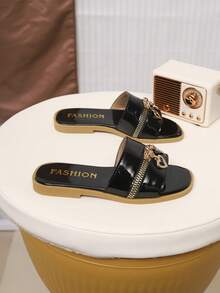 Children's Fashionable Outdoor Slippers, Summer Flat Shoes, One-Piece Sandals, New Stylish Elegant Minimalist - Black - View 5