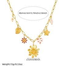 1 buah Kalung Liontin Daisy & Bunga Matahari Bergaya Pastoral Multi-Elemen Berlapis Emas, Perhiasan Baja Tahan Karat - bunga - View 5