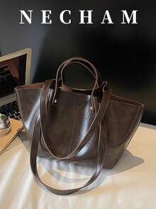 1个新款韩版褶皱单肩包，大容量手提包，轻便奢华复古优雅托特包，多功能腋下包，高端时尚单肩包，购物袋，工作包，小众法式设计 - 咖啡 - 查看 5