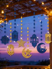 Star&Moon Hanging Decor, Six Pieces Set Star And Moon And Lantern Hanging Decor, Moon Hanging Decor, Dreamy Combination Of Moon And Stars, For Home Decor, Room Decor, And Wall Decor, Eid Al-Fitr Gift, Ramadan Home Decor, Ramadan Room Decor, Ramadan Gift, Ramadan Decorations, Ideal For Parties, Graduation Presents, Window Hanging. - Multicolor - View 4