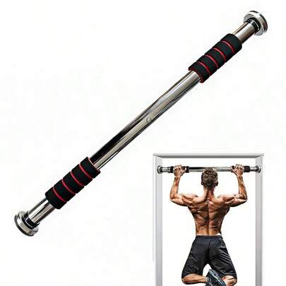 Klimmzugstange, Türreck, verstellbar von 62 cm bis 100 cm, ohne Schrauben montierbar, rutschfest, sicherer Halt, Schaumstoffgriffe(Rot)