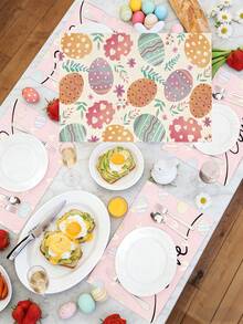 1pc/2pcs/4pcs Colorful Easter Bunny & Floral Checkered Print Placemat, Charming Cottage-Style Polyester Rectangle Table Mat With Bright Flower Ornaments & Bunny Ear Design – Easy-Clean Non-Slip Table Pad For Easter Festivities, Adult Birthday Dinners, Spring Outdoor Meals & Daily Home Use, Great Gift For Friends - Multicolor - View 3