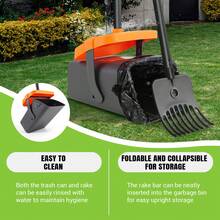 Dog Poop Scooper, Swivel Container, Rake Spade, Rotating Dog Waste Collector, Dog Waste Picker, Poo Scooper And Rake Set, 46 Inch Length Handle Dog Poop Scoop And Rake Set With 35 Waste Bags - Black + Orange - View 8