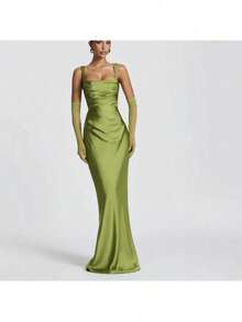 New Fashion Temperament Slim-Fit Solid Color Slim-Fit Dress Including Scarf - 綠色 - 查看 6