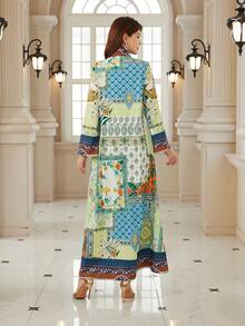 优雅女士V领长袖波西米亚印花连衣裙，采用柔软面料制成，展现充满活力的波西米亚风格 - BX11 - 查看 5