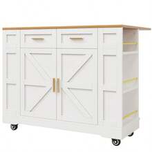 Isla de cocina moderna, mueble de cocina, aparador, carrito de comedor con vetas de madera, mueble buffet, mesa de comedor multifuncional con espacio de almacenamiento, carrito de comedor con armarios extensibles, color blanco - Blanco - Ver 9