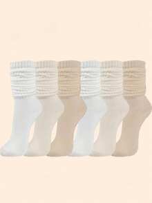 6 pares de calcetines medianos para mujer de otoño/invierno, calcetines largos multicapa, calcetines de punto casuales, calcetines tobilleros para mujer, calcetines de ocio, colores Maillard, adecuados para el Día de San Valentín, elegante invierno, románticos delicados, calcetines cálidos para dormir en casa (1/3/6 pares) - Multicolor - Ver 2