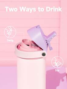 Meoky 24oz Vacuum Insulated Water Bottle with 2-in-1 Straw and Spout Lid, Insulated Cup, Keep Cold 24H, Leak-Proof, Fits in Car Cup Holder, Stainless Steel Tumbler for Sports, Travel, and School - 藕粉色 - 查看 3