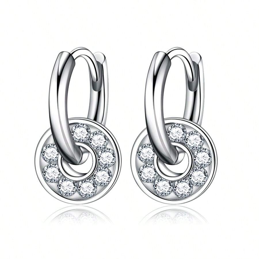 1pc Luxury Elegant Sweet Geometric Star & Moon Design Hypoallergenic 925 Sterling Silver Cubic Zirconia Pendant Earrings Set, Suitable For Daily, Vacation, Party, Date, Holiday Gift - Silver - View 1