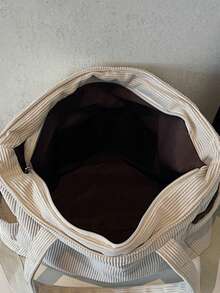 时尚纯色手提包，休闲撞色单肩包，优雅学生背包，适合女性或学生，非常适合携带书籍、购物、返校等。 - 米色 - 查看 5