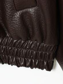 Camellia New Autumn/Winter Women's Fashion European & American Style Minimalist Versatile Litchi Texture Leather Jacket, High-End Outerwear - Brown - View 10