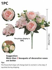 1/3 粉色人造刺绣球花，仿真牡丹丝花，玫瑰花束，适用于DIY婚礼花束、派对、家居客厅、厨房、花园、酒店、办公室、Rama装饰、情人节礼物、感恩节装饰、DIY花环、礼品、餐桌中心装饰、生日装饰、室内、室外装饰、仿真塑料花散装，可用于花瓶装饰、农舍家居装饰、波西米亚风婚礼 - 淺粉色 - 查看 3