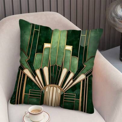 TOPSSCTR 2 件装，绿色主题现代几何图案抱枕套 - 建筑结构方形抱枕套，45 x 45 厘米，拉链封口，可机洗涤纶枕套，适用于家居客厅装饰，单面印花枕套，适合圣帕特里克节装饰，家居装饰，不含枕芯