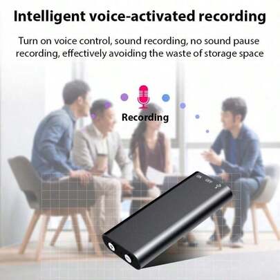 可充电高清降噪录音笔，一键录音，会议记录及学习录音笔，MP3播放器，内置90mAh电池，持久续航，8GB存储空间，USB接口，关机自动省电