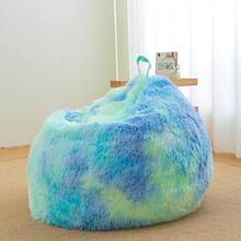 Tie Dye Sage Green Shaggy Bean Bag Chair Covers (No Filler), Comfy Fluffy Sage Green Bean Bag Chair Cover For Bedroom, Stuffed Animal Storage, Kids Adults Teens Girls Bean Bag Chairs, Anti-Slip - 藍色 - 查看 3