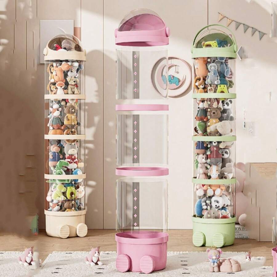 Stuffed Animal Storage Tube, Animal Storage Bag, PET Transparent Stuffed Animal Zoo Organizer, Large Doll Display Bucket With Lid - 薄荷綠 - 查看 1