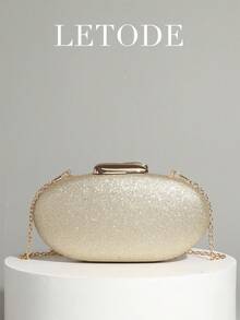 LETODE Glittery Gold Elegant Glitter Clutch Bag, Women's Evening Bridal Wedding Wallet With Detachable Metal Chain, Suitable For Weddings And Parties, Multifunctional Handbag, Cocktail Party Wedding New Wallet, Perfectly Matches Ball Gown Accessories, Party Ball Gown Bag - Gold - View 1