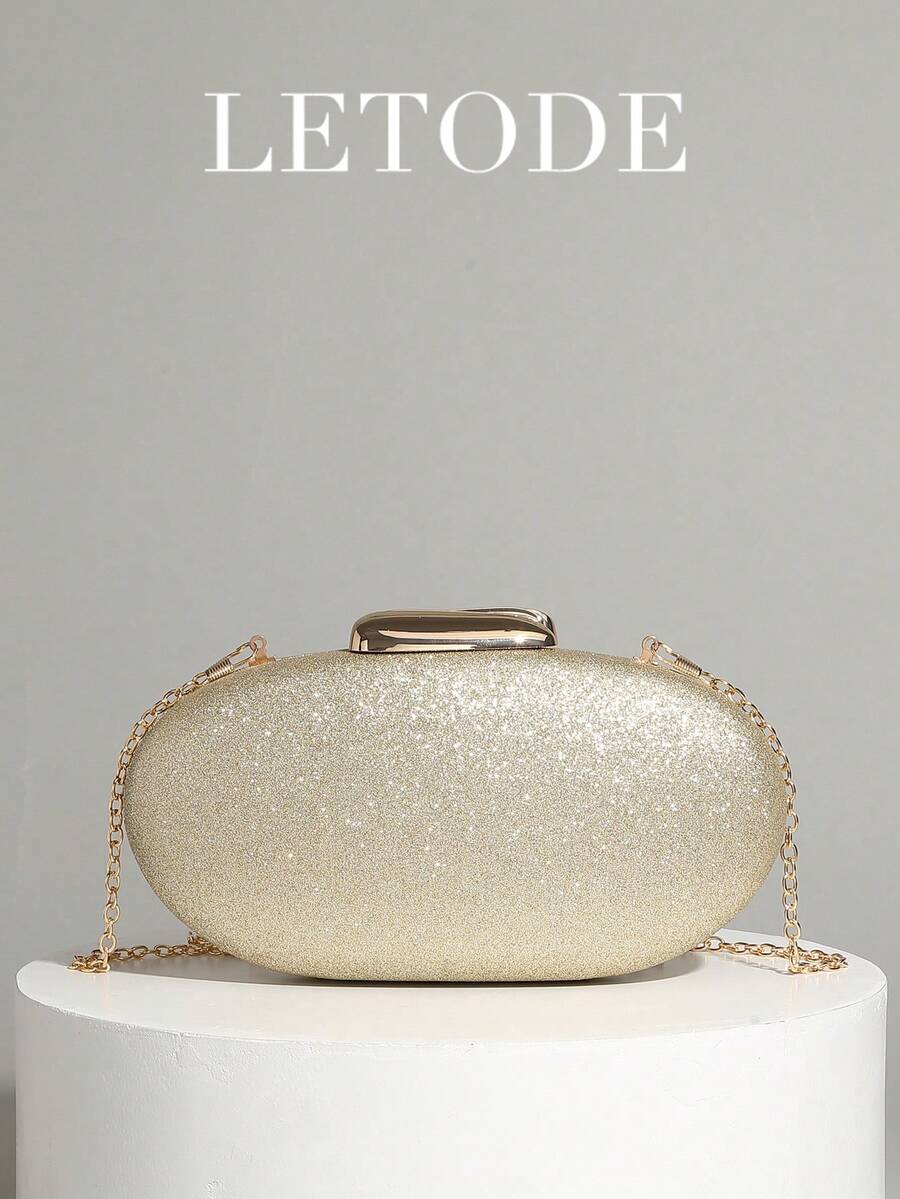 LETODE Glittery Gold Elegant Glitter Clutch Bag, Women's Evening Bridal Wedding Wallet With Detachable Metal Chain, Suitable For Weddings And Parties, Multifunctional Handbag, Cocktail Party Wedding New Wallet, Perfectly Matches Ball Gown Accessories, Party Ball Gown Bag - Gold - View 1
