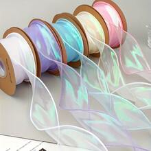1 Roll Shiny Aurora Mermaid Ribbon - 4cm Wide, Multi-Color Blended, Multipurpose Lace Suitable For DIY Projects, Hair Accessories, Cake Decorations, Bouquet Wrapping - Multicolor - View 1