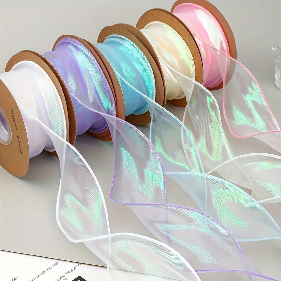 1 Roll Shiny Aurora Mermaid Ribbon - 4cm Wide, Multi-Color Blended, Multipurpose Lace Suitable For DIY Projects, Hair Accessories, Cake Decorations, Bouquet Wrapping - Multicolor - View 1
