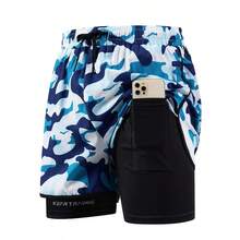 Women's Summer Camouflage Shorts, 2-In-1 Shorts With Lining To Prevent Exposure Sports - Blue - View 2