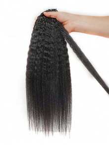 第三代 7 包 350 克 全头蓬松直发羽毛状真人发接发 无结处女发 Remy 蓬松直发羽毛状钩编真人发接发 羽毛状钩编发，适用于无结波西米亚风辫子和保护性发型 - Natural Black - 查看 6