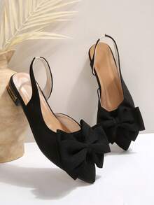 Black Pointed Toe Flat Shoes With Bowknot Design, Hollow-Out Loafers With Metal Plate Sole, Elegant Casual Slip-On Shoes For Spring/Autumn - Black - View 16