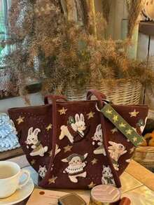 Korean Style Casual Rabbit Design Large Capacity Shoulder Tote Bag For Women, Suitable For Daily Outing, Commuting, Shopping - Multicolor - View 4