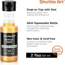 Shuttle Art Metallic Acrylic Paint Set, 20 Colors Metallic Paint In Bottles (60ml, 2oz) With 10 Brushes And 1 Palette, Rich Pigments, Artists, Beginners On Rocks Crafts CanvasWood Fabric - Màu B - Xem 4