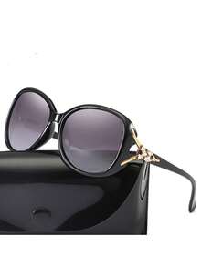 1副女士圆形时尚渐变镜片眼镜，金属狐狸装饰，休闲户外眼镜 - 深灰色 - 查看 5