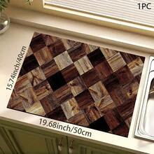 1 件木纹印花吸水垫/沥水垫，适用于咖啡机、餐具 - 吸水性强的聚酯纤维桌面保护垫，背面带防滑橡胶，适用于厨房台面装饰、家庭酒吧和餐桌 - 彩色 - 查看 4