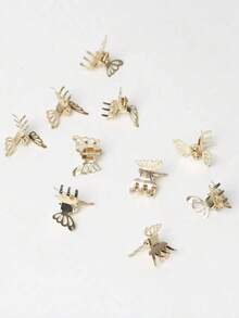10 Stücke/Set Mädchen süße Metallschmetterling Haarspangen, dekorative Haarklammern, Pony Clips, Haraccessoires - Gold - Übersicht 4