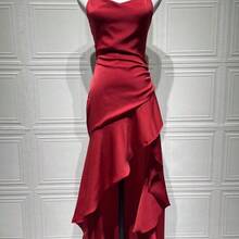 And Sexy Women's Strappy Backless Dress With Ruffle And Asymmetrical Hem, Perfect For Special Occasions. - Rượu vang đỏ - Xem 5