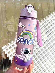 1pc 750ml/26oz Matte & Transparent Cartoon Astronaut Tumbler Cup With Straw, Portable For Outdoor Camping, Hiking, Cycling, Sports - Multicolor - View 16