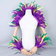 1 Set Oversized Feather Shawl, Carnival Costume, Masquerade Party, Bar Performance Outfit, Prop - Shawl, Fake Sleeves, Colorful Feather Decor - 彩色 - 查看 9