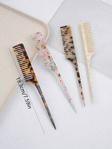 Minimalist Marble Texture Long Handle Tail Comb, High-End Leopard Print Hair Comb, Anti-Static, Gentle Hair Care, Detangling Brush, Hair Styling Tool - Multicolor - View 6