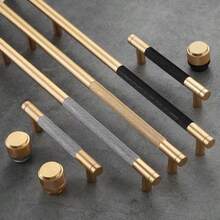 1个/2个 现代简约铝合金滚花雕刻金色橱柜门拉手抽屉单孔把手衣柜门五金家具把手 - 金色 - 查看 1