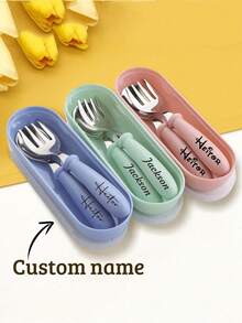 2pcs Personalized Cutlery Set, Customized Spoon - Customizable Name Engraved Spoon And Fork Set - Stainless Steel Flatware Set, Stainless Steel Cutlery, Suitable For Anniversary, Valentine's Day, Mother's Day, Birthday, Youth Day, Father's Day, Graduation, Wedding, Housewarming And Other Occasions, Can Be Used In Restaurants, Kitchens, Offices, Schools, Creating A Warm Atmosphere And Adding Harmonious Aesthetics To Autumn Home Decor. - nhiều màu - Xem 2