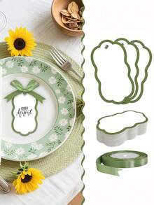 12/24/48张空白姓名卡，9.5*5厘米桌卡套装，独特设计，配同色缎带，是婚礼、派对、活动的理想姓名标签和席位卡。 - 彩色 - 查看 2