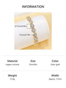 1pc Fashionable Minimalist Classic Tennis Cubic Zirconia Copper Plated Golden Bracelet, Unisex, Suitable For Daily Outfits And Parties, 6 Inch - 9 Inch, Ideal Gift For Festivals - Gold - View 22